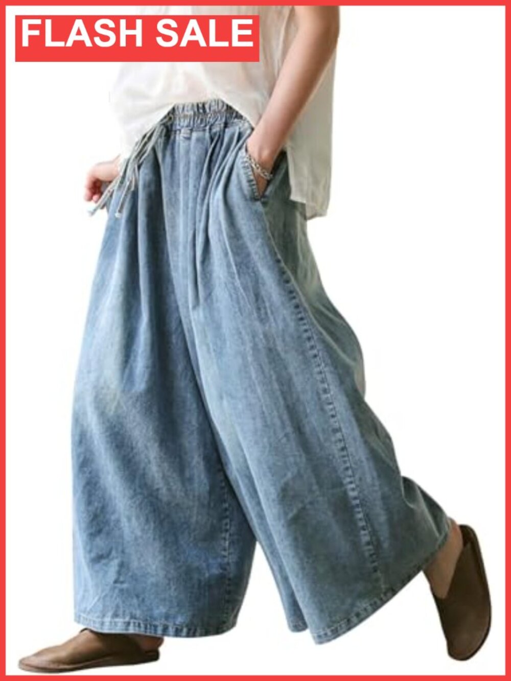 UQJE Women's Wide Leg Baggy Jeans Plus Size Loose Elastic Waist Denim Pants